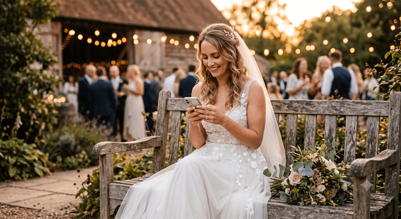 Bride looking through her wedding photo gallery on MemoryDrop
